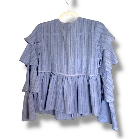 English Factory Tie Front Ruffle Sleeve Long Sleeve Blouse Size Medium - Picture 5 of 5